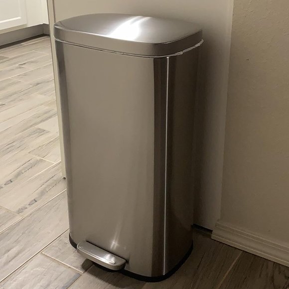 Smudge Resistant Rectangular Trash Can With Soft-Close Foot Pedal Brushed Stai